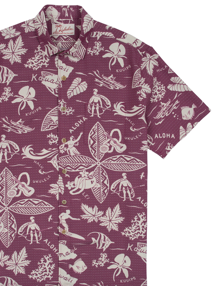 Rayon Hawaiian Shirt <br>#23 Black purple flower, M-2XL