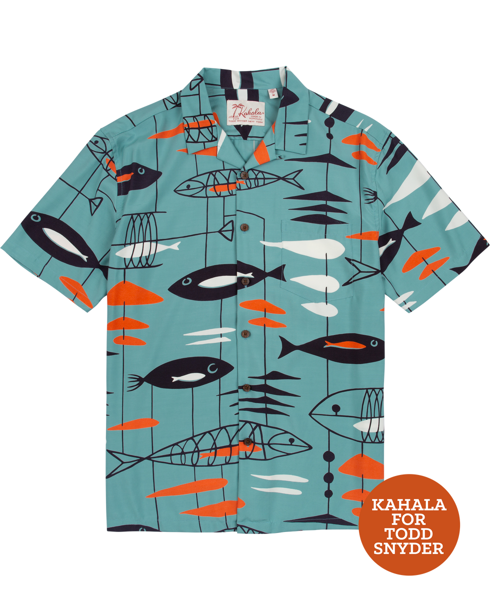 ★希少カハラKAHALA【usa製】フィッシュ総柄レーヨンシャツL/アロハ ☆希少カハラKAHALA【usa製】フィッシュ総柄レーヨンシャツL